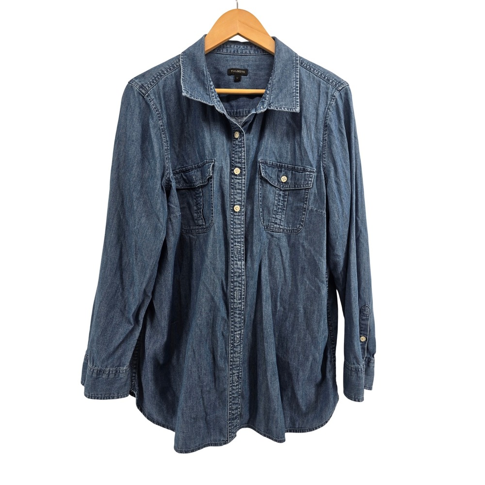 Talbots Shirt Womens XL Denim Blue Button Down Long Sleeve EUC